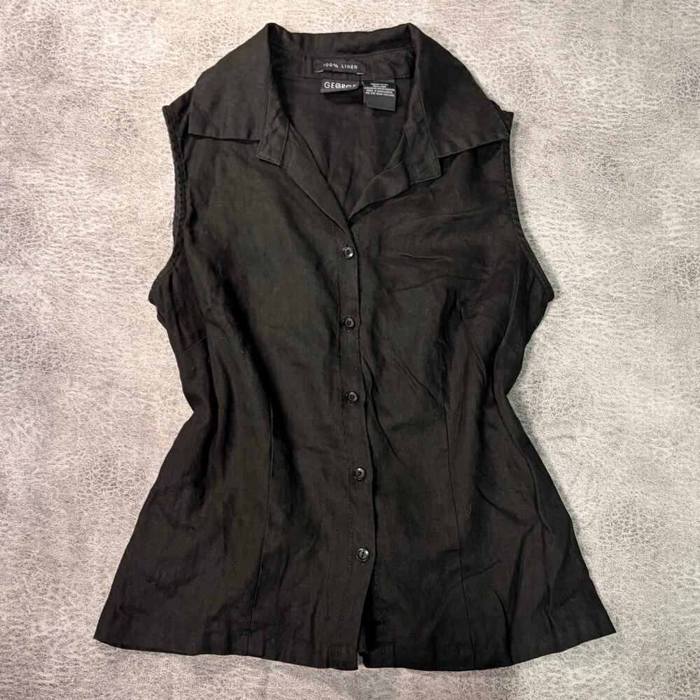 Black Linen Button Up Sleeveless Blouse